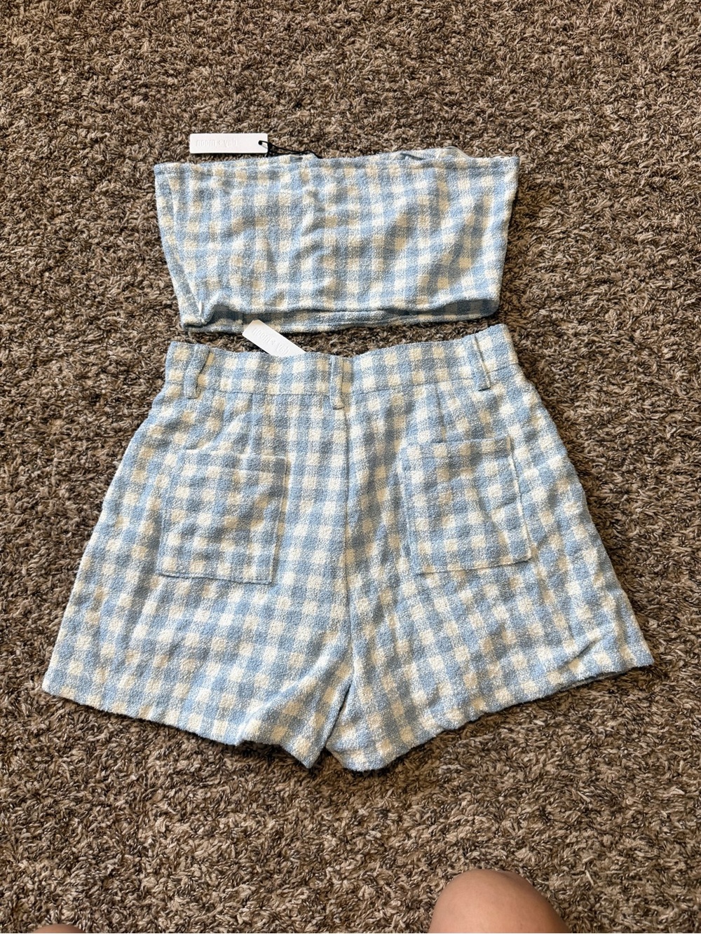 Light Blue & Cream Gingham High-Waist Bermuda Shorts - Picture 2 of 2